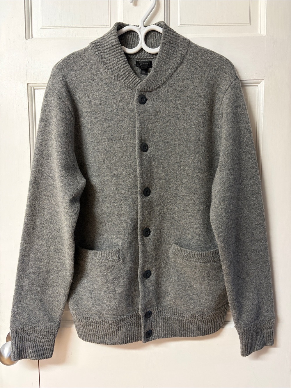 J. Crew 100% lambswool grey button up cardigan men’s size medium